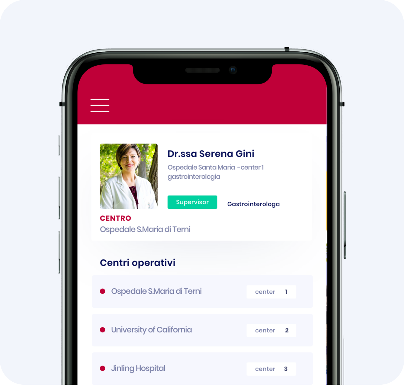 App mobile MedLab con la scheda del centro operativo